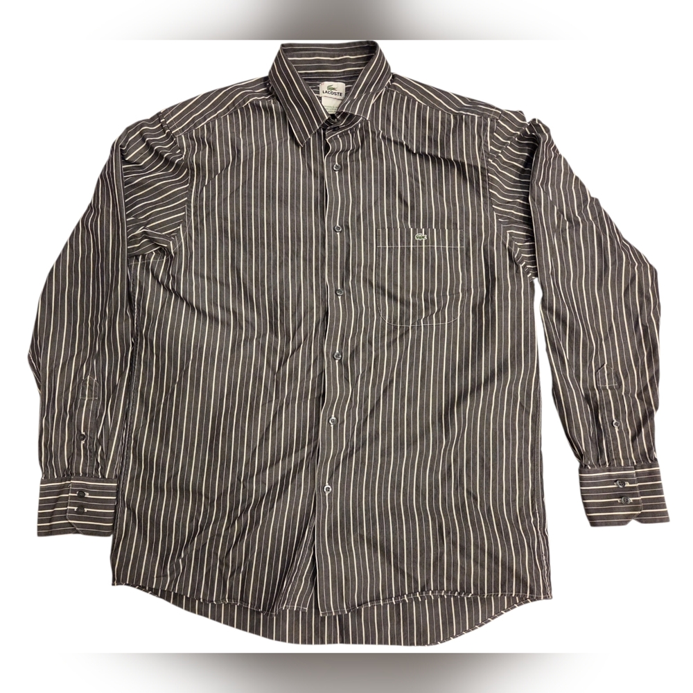 Lacoste Men's Black Striped Button Down Shirt